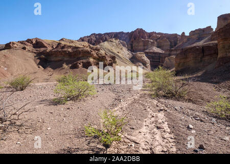 Bunte geologische Landschaft von La Yesera in der Quebrada de las Conchas, Cafayate, Argentinien Stockfoto