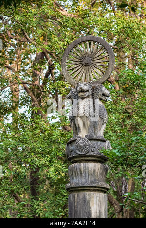 Ashoka Rad des Dharma über vier Löwenköpfen in Thailand Stockfoto