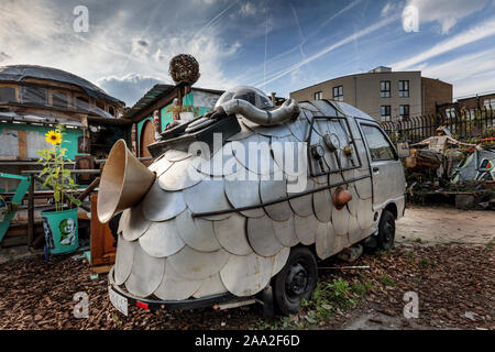 Das Nomadische Gemeinschaft Gärten Brick Lane in Shoreditch, East London, England, UK. Im Oktober 2019 geschlossen. Stockfoto