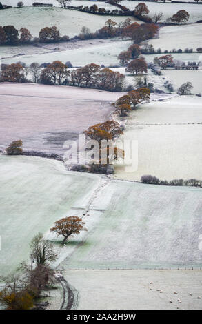 Brighton UK November 2019 19 - Am frühen Morgen Nebel und Frost legt über die Landschaft von der South Downs Nördlich von Brighton nach der kältesten Nacht der Herbst so weit mit Temperaturen tauchen so niedrig wie minus 9 Grad in einigen Teilen von Schottland. Foto: Simon Dack/Alamy leben Nachrichten Stockfoto