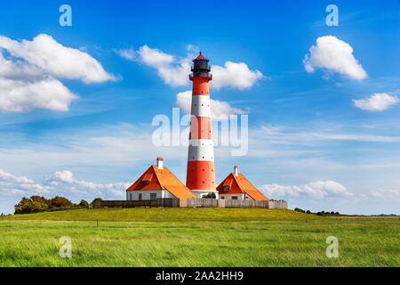 Leuchtturm Westerheversand, Westerhever, Eiderstedt, Norden Frisia, Schleswig-Holstein, Deutschland Stockfoto