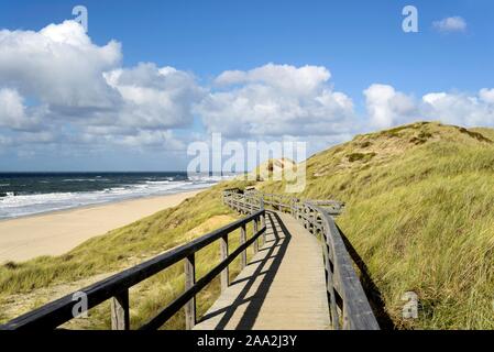 Holzsteg in den Dünen am Strand, zwischen Wenningstedt und Kampen, Sylt, Nordfriesische Inseln, Nordsee, Nordfriesland, Schleswig-Holstein Stockfoto