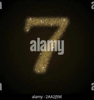 Golden metallisch glänzende Zahlen. Gold glitzernde Metall alphabet Zahlen. Sieben. Stock Vektor