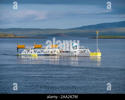 Unterwasser turbine Stromerzeugung test Plattform durch nachhaltige Marine Energy Ltd im Loch Etive, Connel, Oban, Schottland, UK im Besitz Stockfoto