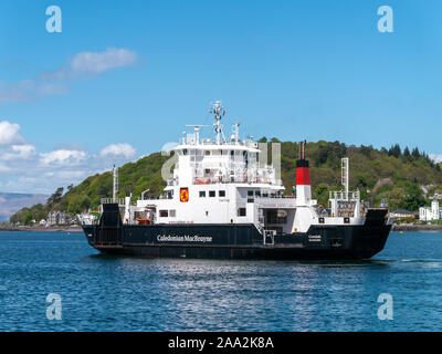 Caledonian MacBrayne Ferry MV Coruisk Roll-on-Roll-off-Auto und Passagierfähre in Oban Harbour, Argyll und Bute, Schottland, Großbritannien. Stockfoto