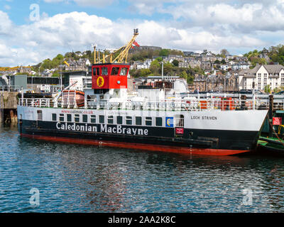 Caledonian MacBrayne Fähre MV Loch striven Roll on Roll off Autofähre liegt am Oban Ferry Terminal, Argyll und Bute, Schottland, Großbritannien Stockfoto