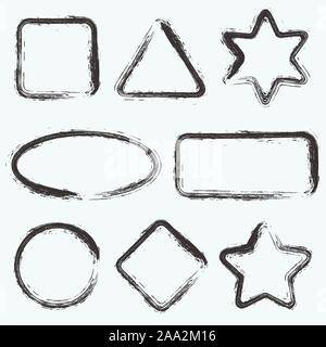 Satz von Schwarz grunge Frames auf weißem Hintergrund. Vektor Rahmen für Ihr Design. Not Border Frame Collection. Stock Vektor