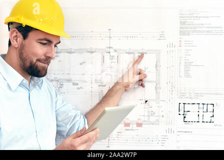 ArchitectPlanning Bau eines Hauses in der Boaerd mit der technischen Zeichnung - Grundriss Stockfoto