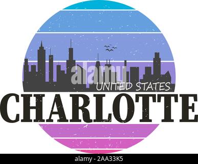 Charlotte Skyline Symbol Runde, flache Vector Art Design Farbe Hintergrund Stock Vektor