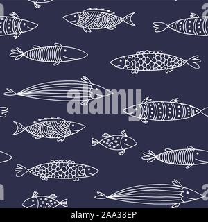 Fische doodle vector Pattern, Tier nahtlose Hintergrund Stock Vektor