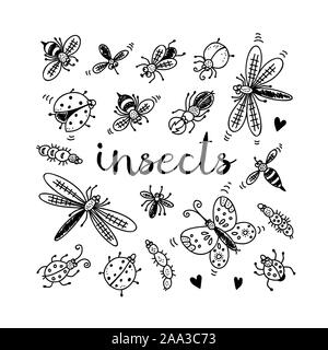 Insekten Doodle, Vektor Sammlung auf weißem Hintergrund Stock Vektor