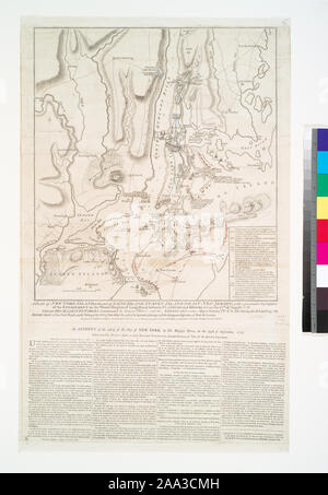 Stokes 1776 - B-79 Drucken enthält 16 Referenzen. Drucken Sie nach dem 19. Oktober 1776 ausgestellt. Siehe auch Deak 153 und Deak 155. Deák 154; ein Plan von New York Insel, mit Teil von Long Island, Staten Island und in New Jersey, mit einem besonderen Beschreibung des Engagements auf die bewaldeten Höhen von Long Island, zwischen Flatbush, Brooklyn, am 27. August 1776 Stockfoto