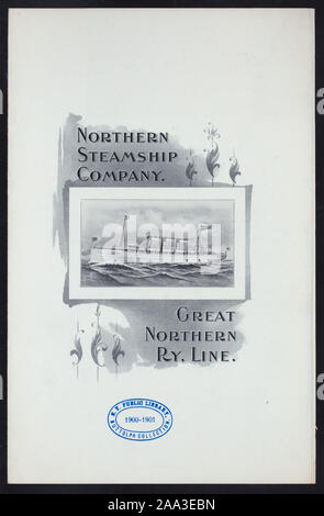 ILLUS, Zeichnung von DAMPFGARER STELLEN INNERHALB DES RAHMENS;;;;;;;; A-la-carte [von] nördlichen Steamship Company/GREAT NORTHERN RY LINE statt. [At] an Bord der SS NORTH LAND (SS;) Stockfoto