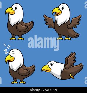 Weißkopfseeadler cartoon Maskottchen Sammlung eingestellt. Stock Vektor