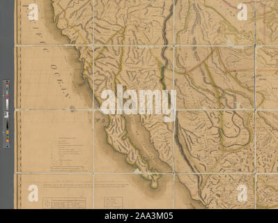 Relief bildlich dargestellt. Prime Meridiane: Washington und Greenwich. Politische Grenzen in Farbe dargestellt. Enthält Tabellen der Breitengrad, Längengrad, Native American Nations Population zählt und andere Hinweise. Auch dekorative Kartusche. Maßstab ca. 1:2.500.000 (W126°45 ʹ 00 ʺ - W79°04 ʹ 00 ʺ/N 48°00 ʹ 00 ʺ -- N 10° 00 ʹ 00 ʺ) Zuordnung der Nation (NEH gewähren, 2015-2018); eine Karte von Mexiko, Louisiana und die Missouri Gebiet Stockfoto