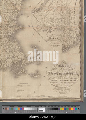 Entlastung durch hachures. Bildeinsatz: nördlichen und östlichen Teil von Maine und Teil des Unteren Kanada und New Brunswick. Mit Korrekturen im Jahre 1849. 38 x 30 cm. Zuordnung der Nation (NEH gewähren, 2015-2018); eine Karte der Neu-England-Staaten Stockfoto