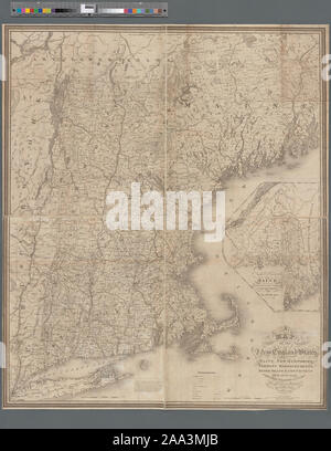 Entlastung durch hachures. Bildeinsatz: nördlichen und östlichen Teil von Maine und Teil des Unteren Kanada und New Brunswick. Mit Korrekturen im Jahre 1849. 38 x 30 cm. Zuordnung der Nation (NEH gewähren, 2015-2018); eine Karte der Neu-England-Staaten Stockfoto