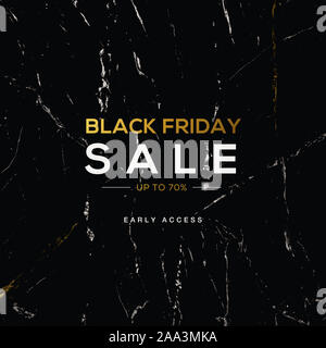 Schwarzer Freitag Banner. Schwarzer Freitag Schriftzug auf schwarzem Marmor Hintergrund. Stockfoto