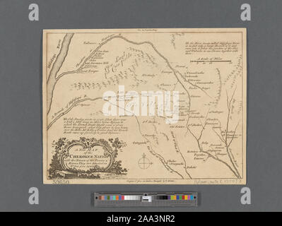Relief bildlich dargestellt. Deckt nun in East Tennessee, Western North und South Carolina, und in Georgien. Von der Februar 1760 Ausgabe der Londoner Zeitschrift; Am oberen Rand: Für die London Mag. Enthalten sind die Noten. [Ca. 1:1.000.000] (W 86° W 82° / N36° -- N 34°) Zuordnung der Nation (NEH gewähren, 2015-2018); eine neue Karte der Cherokee Nation Stockfoto