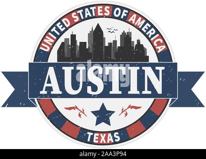 Stempel oder mit Text Austin, Texas im Inneren, Vector Illustration label Stock Vektor