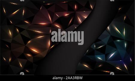 Low Poly schwarz dunkel-grau Abstract Background, polygonale Formen Hintergrund Dreiecke Mosaik, für Web und Print, dunkle Kristalle Kulisse mit Rot Gelb Stock Vektor