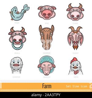 Einstellen der Farbe Nutztiere Umrisse Web Icons Stock Vektor
