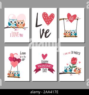 Valentine Eulen in Liebe Karten. Vector Illustration Stock Vektor