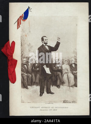 Abbildung: LINCOLN'S GETTYSBURG ADDRESS AUF DER ABDECKUNG; Toast, Abonnenten, Ausschuss aufgeführt; SEIDENBAND ATTACHMENT;;;;;;;; jährliche Bankett in Gedenken der Geburt von Abraham Lincoln [von] UNION LEAGUE [at] PHILADELPHIA, PA (ANDERE (Club) ;) Stockfoto