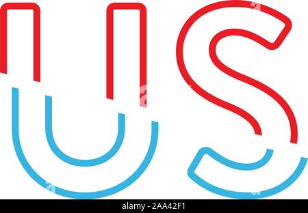 Lineare uns geschnitten in der Hälfte Logo in Blau und Rot. Vektor Illustration auf weißem Hintergrund. Stock Vektor