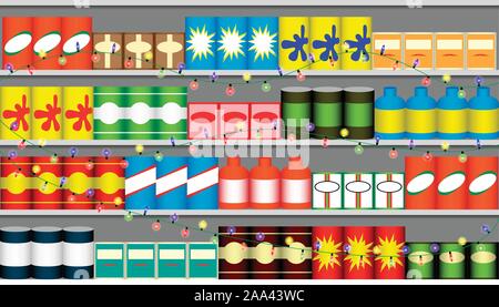 Regale im Supermarkt mit Girlanden Stock Vektor
