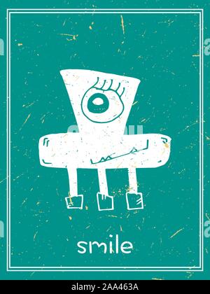 Lustige Monster Postkarte Vector Illustration. Süße hand doodle Visitenkarten, Postkarten, Plakate mit cartoon Kreaturen für Kinder, Baby, Geburtstag Stock Vektor