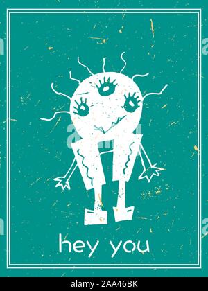 Lustige Monster Postkarte Vector Illustration. Süße hand doodle Visitenkarten, Postkarten, Plakate mit cartoon Kreaturen für Kinder, Baby, Geburtstag Stock Vektor