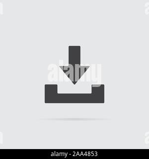 Das Symbol zum Herunterladen im flachen Stil auf grauem Hintergrund. Für ihr Design, Logo. Vector Illustration. Stock Vektor