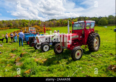 Traktoren am Dorf Vieh auf der Knapps Kilmacolm Schottland. Stockfoto