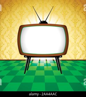 Bunte retro Zimmer mit TV Stock Vektor