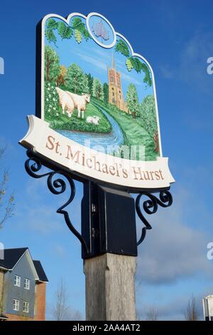 St Michaels hurst signage an der neuen Build Gehäuse Entwicklung Beschäftigung Land, Geschäfte, kommunalen Einrichtungen in Bishops Stortford, Hertfordshire, England Stockfoto