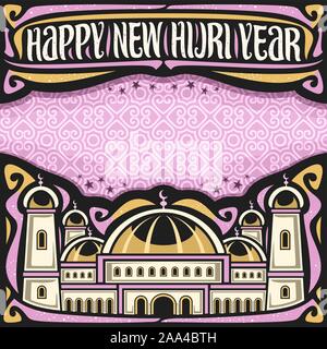 Vektor Plakat für neue Hijri Jahr, Grenze mit schwarzem Kopf, Pinsel Kalligraphie für Wörter Frohes neues hijri Jahr, kopieren Sie Raum für festliche Herzlichen Glückwunsch! Stock Vektor