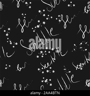 Nahtlose Muster mit Hand gezeichnete Elemente und Beschriftung. Eleganten Hintergrund. Im skandinavischen Stil. Vector Illustration Stock Vektor