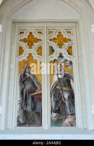 Malerei in einem Fenster des 13. Jahrhunderts Marienburg, der von den Rittern des Deutschen Ordens, der zum Weltkulturerbe der Unesco gegründet. Pommern, Polen Stockfoto