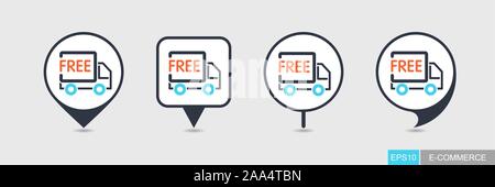 Kostenloser Versand pin Symbol Karte. E-commerce anmelden. Kartenzeiger. Karte Markierungen. Ziel Vektor icon Stock Vektor