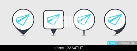 Paper Plane, Nachricht Flachbild pin Symbol Karte. E-commerce anmelden. Kartenzeiger. Karte Markierungen. Ziel Vektor icon Stock Vektor