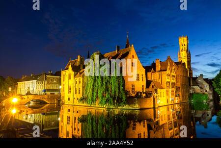 Belgien, Brügge, Nacht Stadtbild, Panoramaaussicht Stockfoto