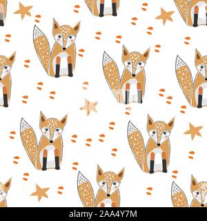 Nahtlose Muster mit niedlichen hand Fox gezeichnet. Im skandinavischen Stil. Vector Illustration Stock Vektor