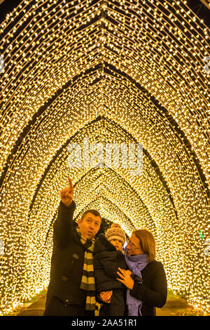 London, Großbritannien. Nov, 2019 19. Weihnachten bei Kew - der jährliche festliche Anzeige der saisonalen Lichter in Kew Gardens. Es läuft vom 20. November 2019 - vom 5. Januar 2020 Credit: Guy Bell/Alamy leben Nachrichten Stockfoto