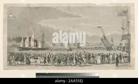 Stokes 1838 - E-89 Drucken enthält Abmessungen und Statistiken des Schiffes. Drucken zeigt April 23, 1838. Deák 487; Ankunft der Great Western Dampf schiff, aus New York am Montag, 23. April 1838. Stockfoto