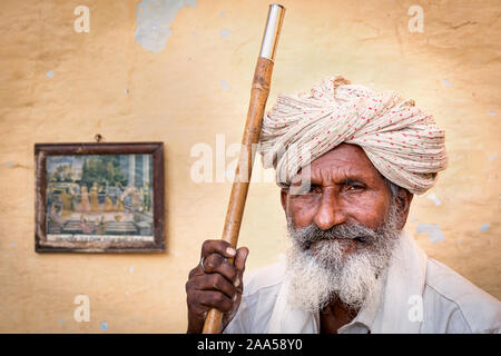 Portrait eines älteren indischen Mann, Jaisalmer, Rajasthan, Indien Stockfoto