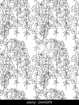 Vector flower Seamless Pattern, floral background. Line Art.-Vektor Stock Vektor