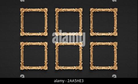 Sechs goldene Zierrahmen Stockfoto
