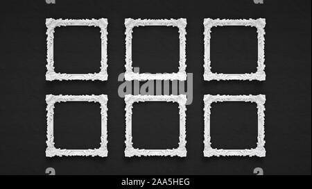 Sechs weiße Zierrahmen Stockfoto