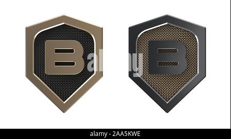 Buchstabe B, Metallschild Logo mit Gitter. Stockfoto